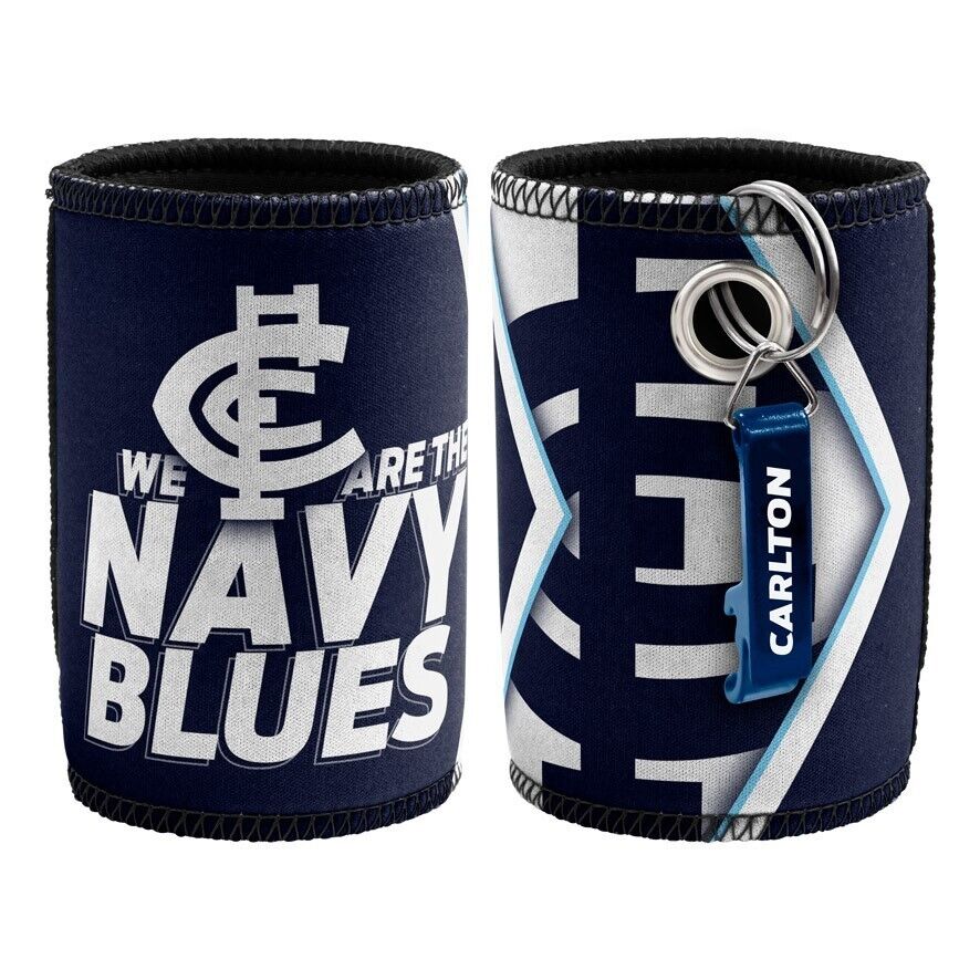 AFL Stubby Can Cooler with Bottle Opener - Carlton Blues - Rubber Base - Image 2