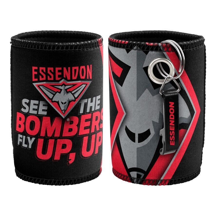 AFL Stubby Can Cooler with Bottle Opener - Essendon Bombers - Rubber Base - Image 2