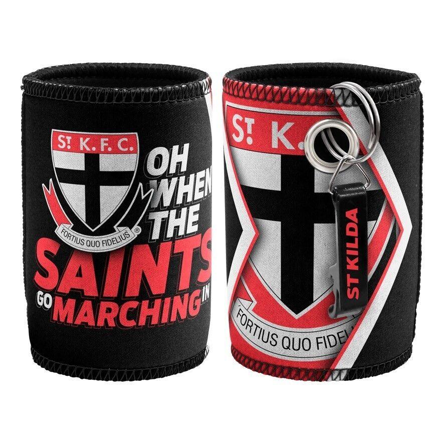 AFL Stubby Can Cooler with Bottle Opener - St Kilda Saints - Rubber Base - Image 2
