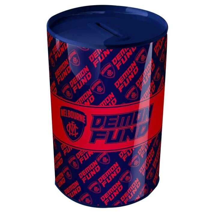 AFL Tin Money Box - Melbourne Demons -  21cm Tall x 10cm Wide - Image 2