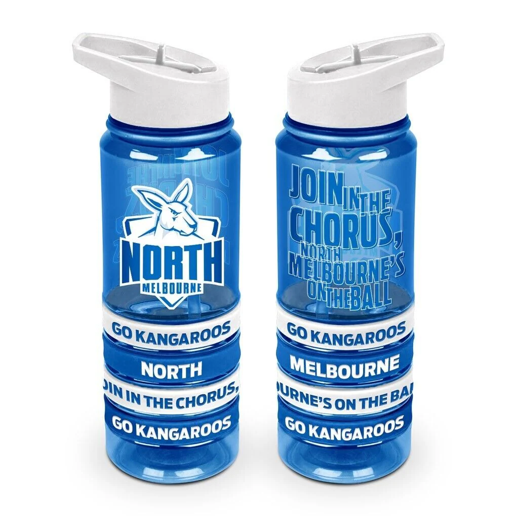 AFL Tritan Drink Water Bottle 650ml - North Melbourne Kangaroos - 4 Wrist Bands - Image 2