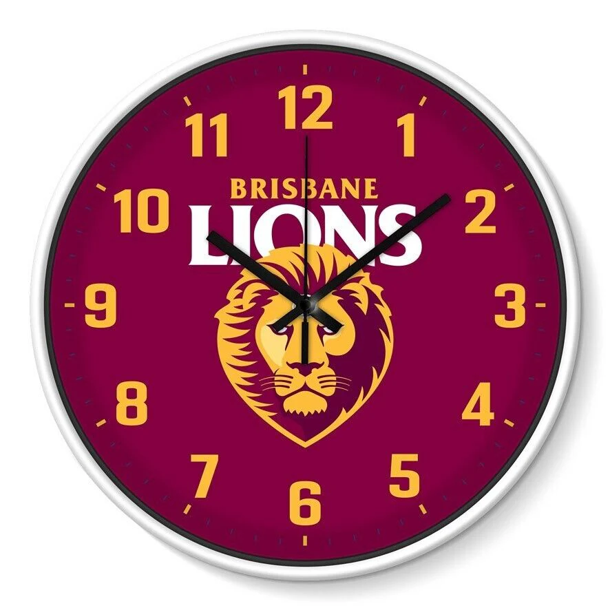 AFL Wall Clock - Brisbane Lions - Plastic - 30cm Diameter - Team Logo - Image 2