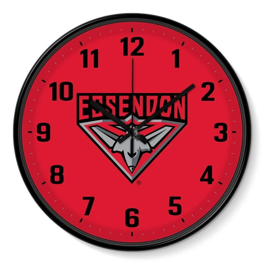 AFL Wall Clock - Essendon Bombers - Plastic - 30cm Diameter - Team Logo - Image 2