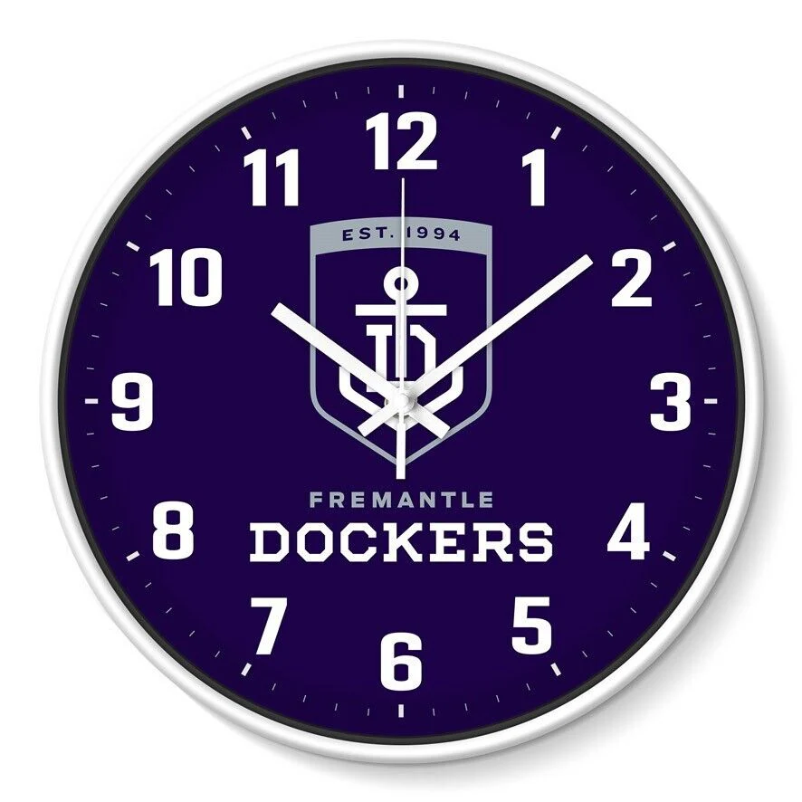 AFL Wall Clock - Fremantle Dockers - Plastic - 30cm Diameter - Team Logo