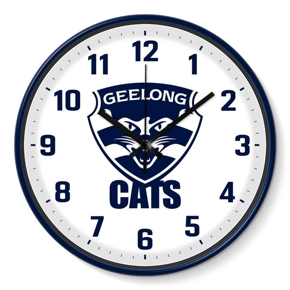 AFL Wall Clock - Geelong Cats - Plastic - 30cm Diameter - Team Logo