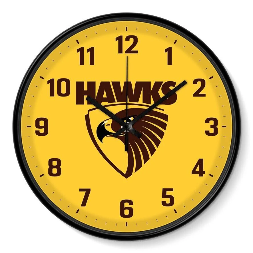 AFL Wall Clock - Hawthorn Hawks - Plastic - 30cm Diameter - Team Logo - Image 2