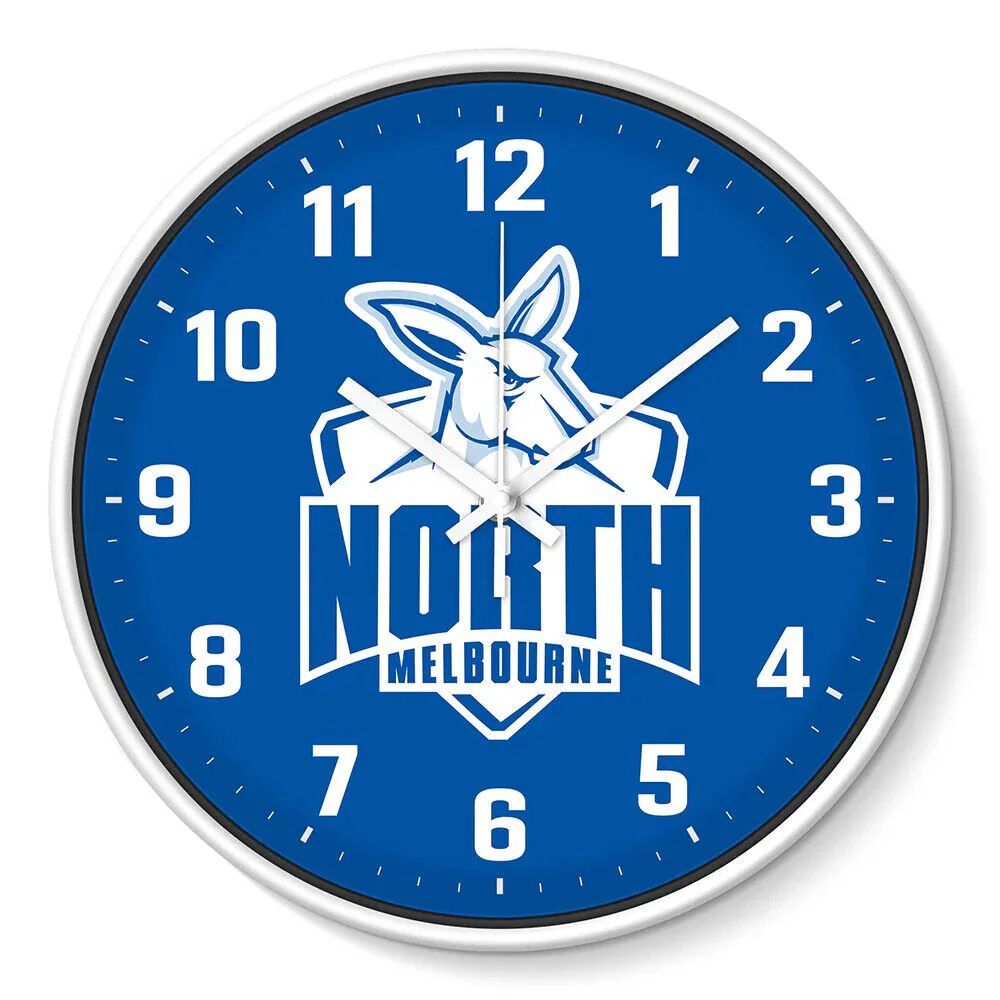 AFL Wall Clock - North Melbourne Kangaroos - Plastic - 30cm Diameter - Team Logo