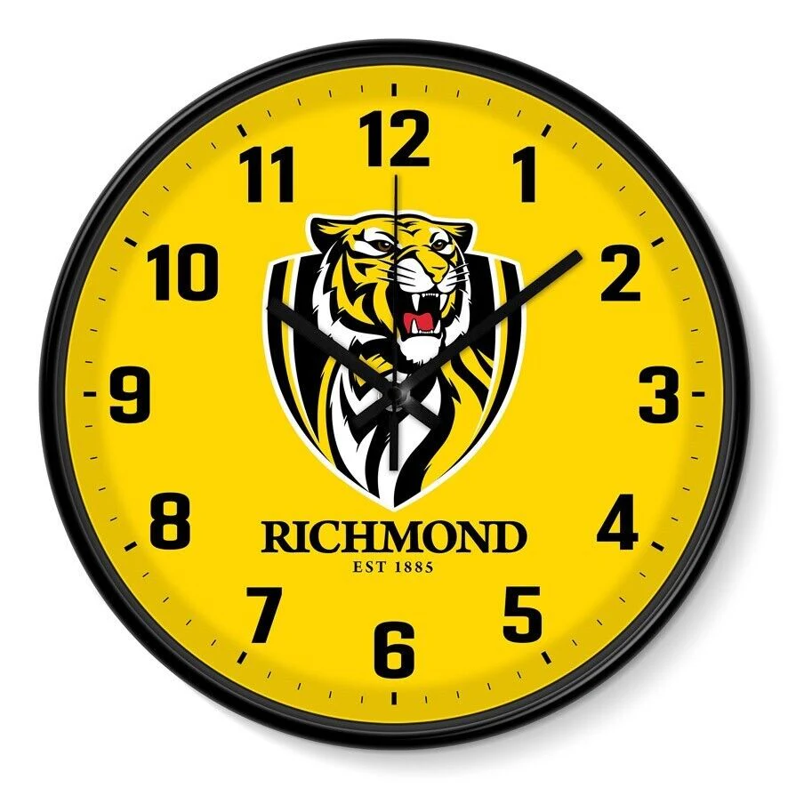 AFL Wall Clock - Richmond Tigers - Plastic - 30cm Diameter - Team Logo - Image 2