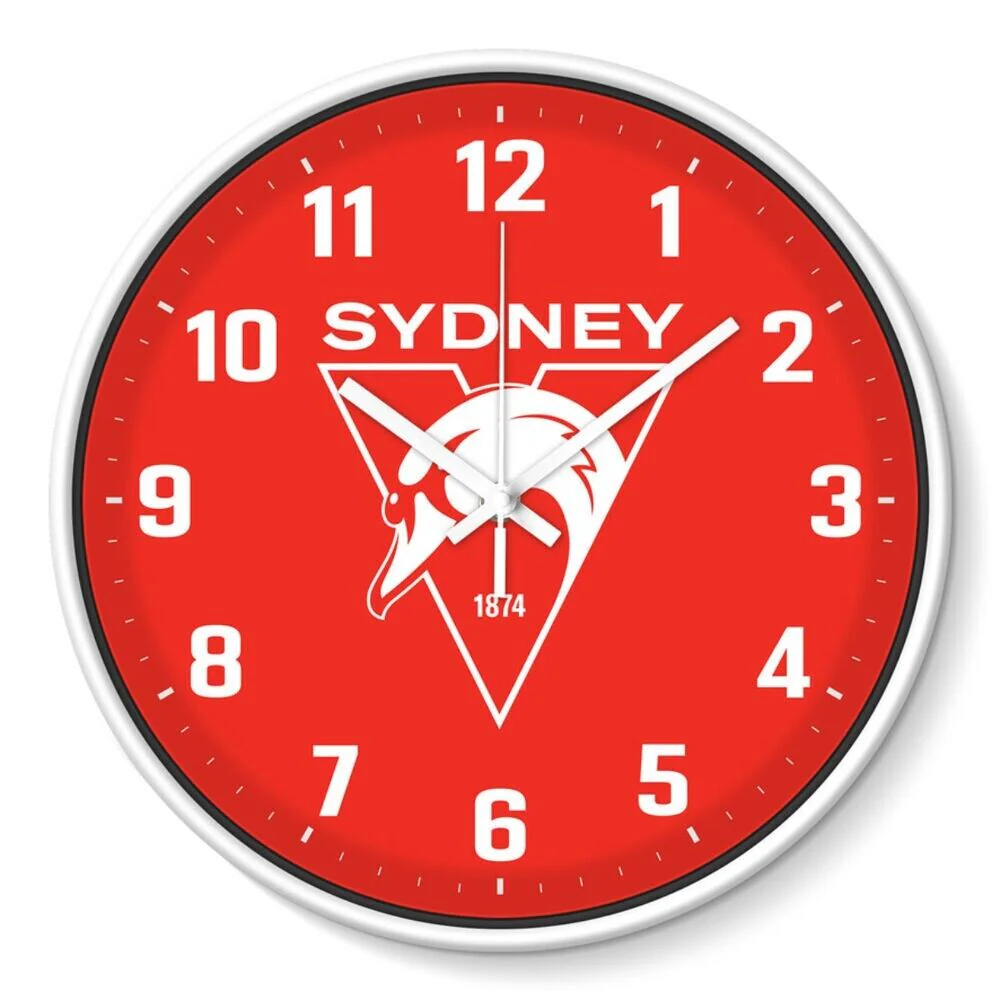 AFL Wall Clock - Sydney Swans - Plastic - 30cm Diameter - Team Logo - Image 2