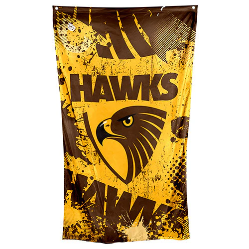 AFL Wall Flag Cape - Hawthorn Hawks - 100cm x 70cm - Steel Eyelet For Hanging - Image 2
