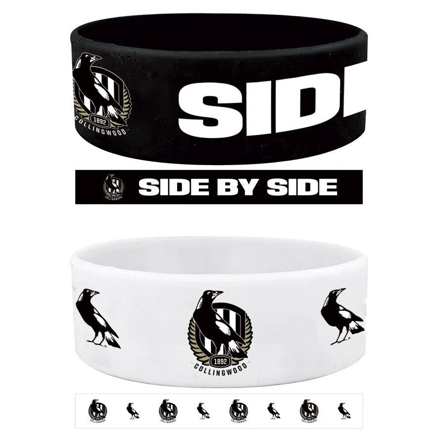 AFL Wrist Bands Set of 2 - Collingwood Magpies - Set of Two - Silicone Band - Image 2