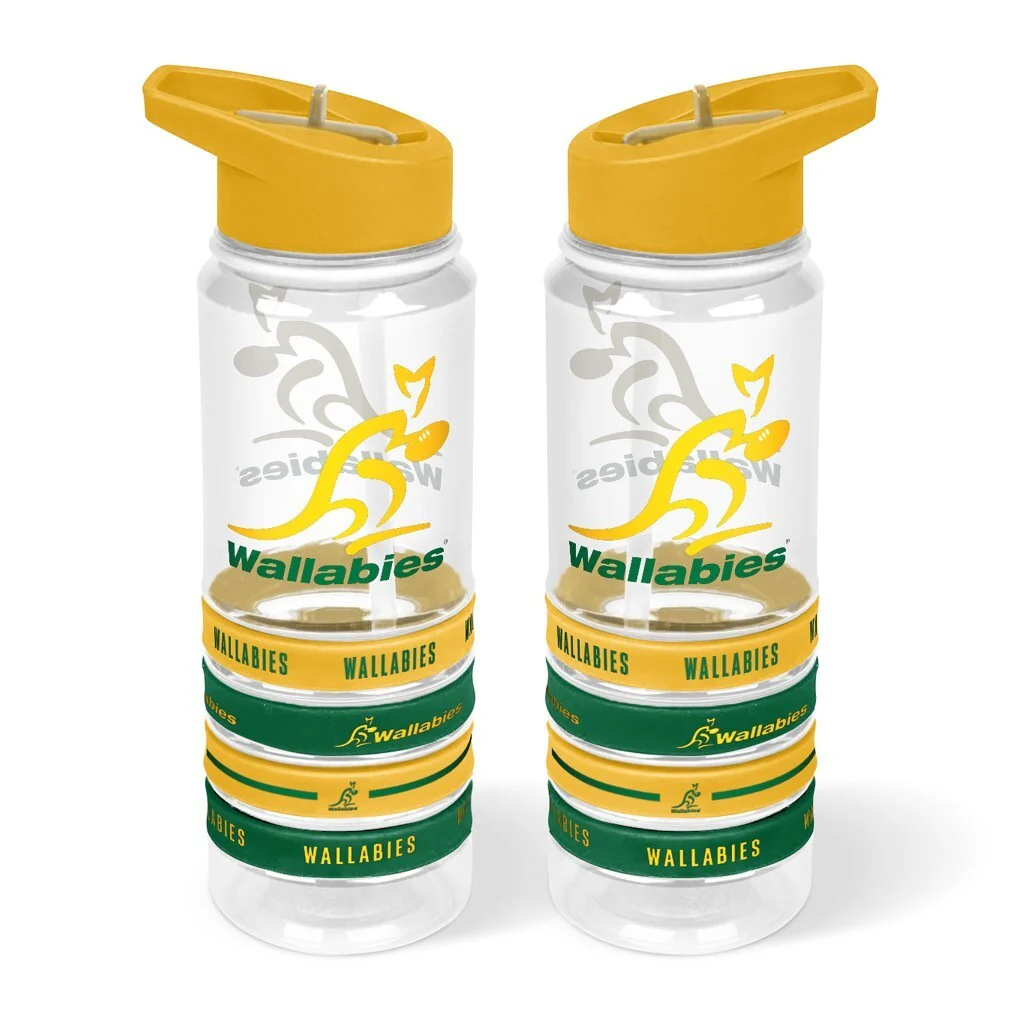 ARU Tritan Drink Water Bottle 650ml - Wallabies - 4 Wrist Bands