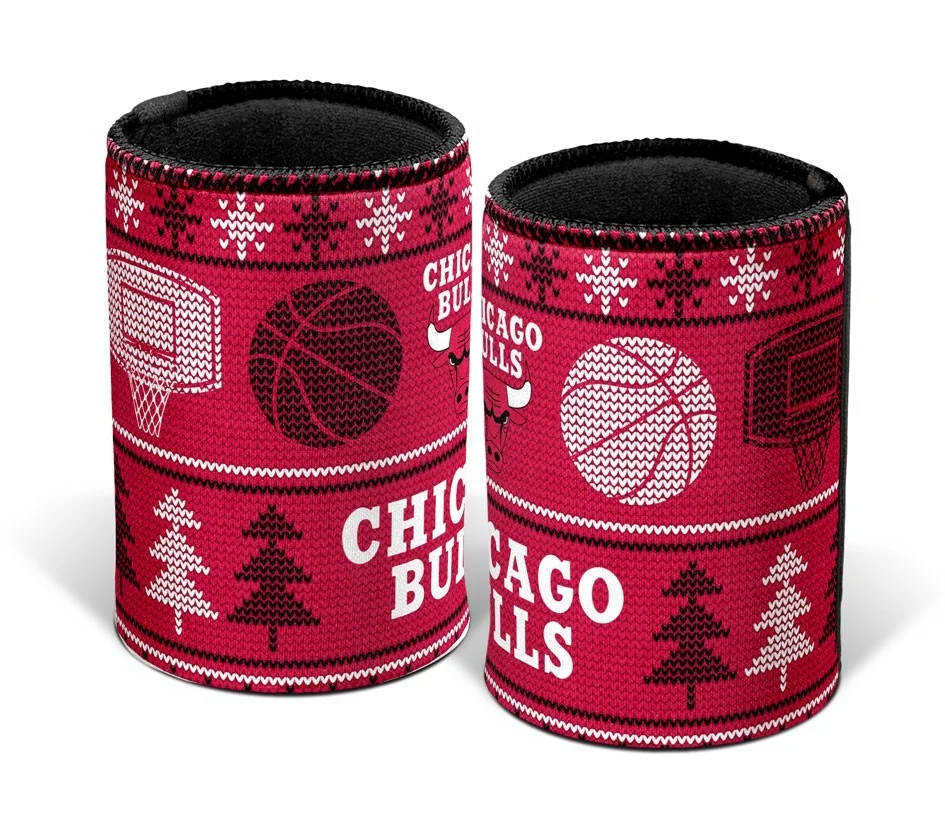 NBA Christmas Stubby Cooler  Chicago Bulls  Rubber Base  XMAS