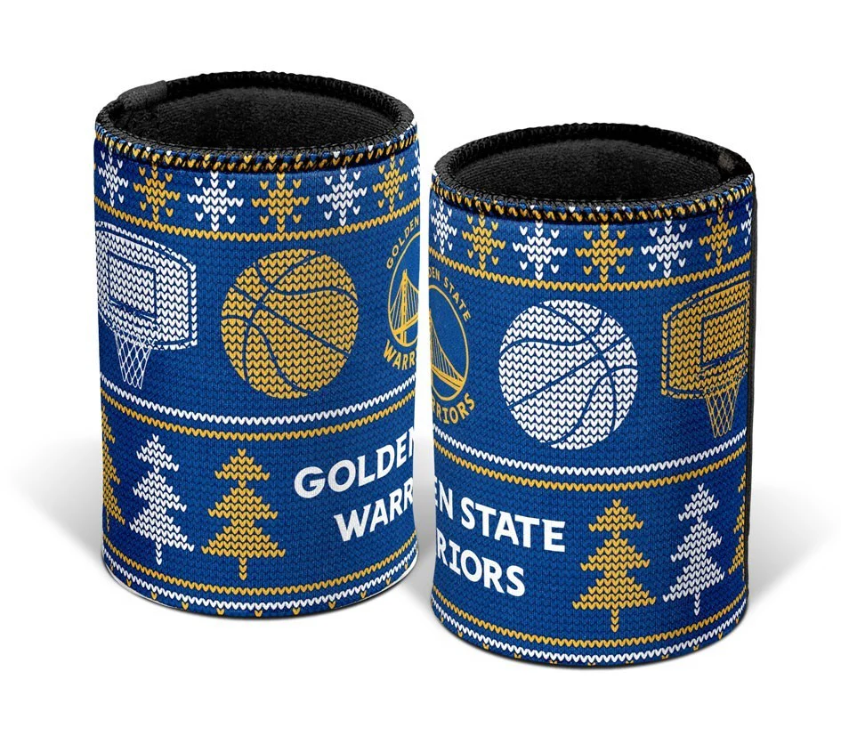 NBA Christmas Stubby Cooler  Golden State Warriors  Rubber Base  XMAS