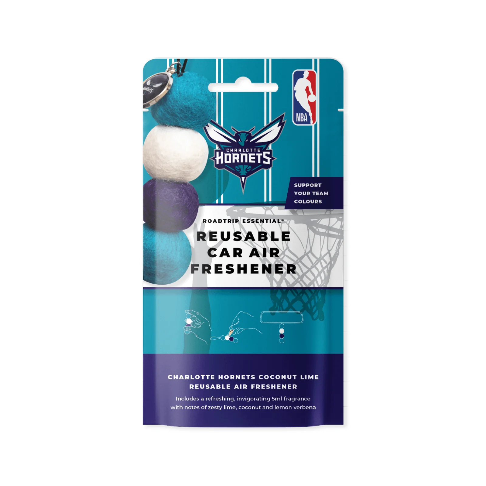NBA Smelly Balls Set - Charlotte Hornets - Re-useable Car Air Freshener