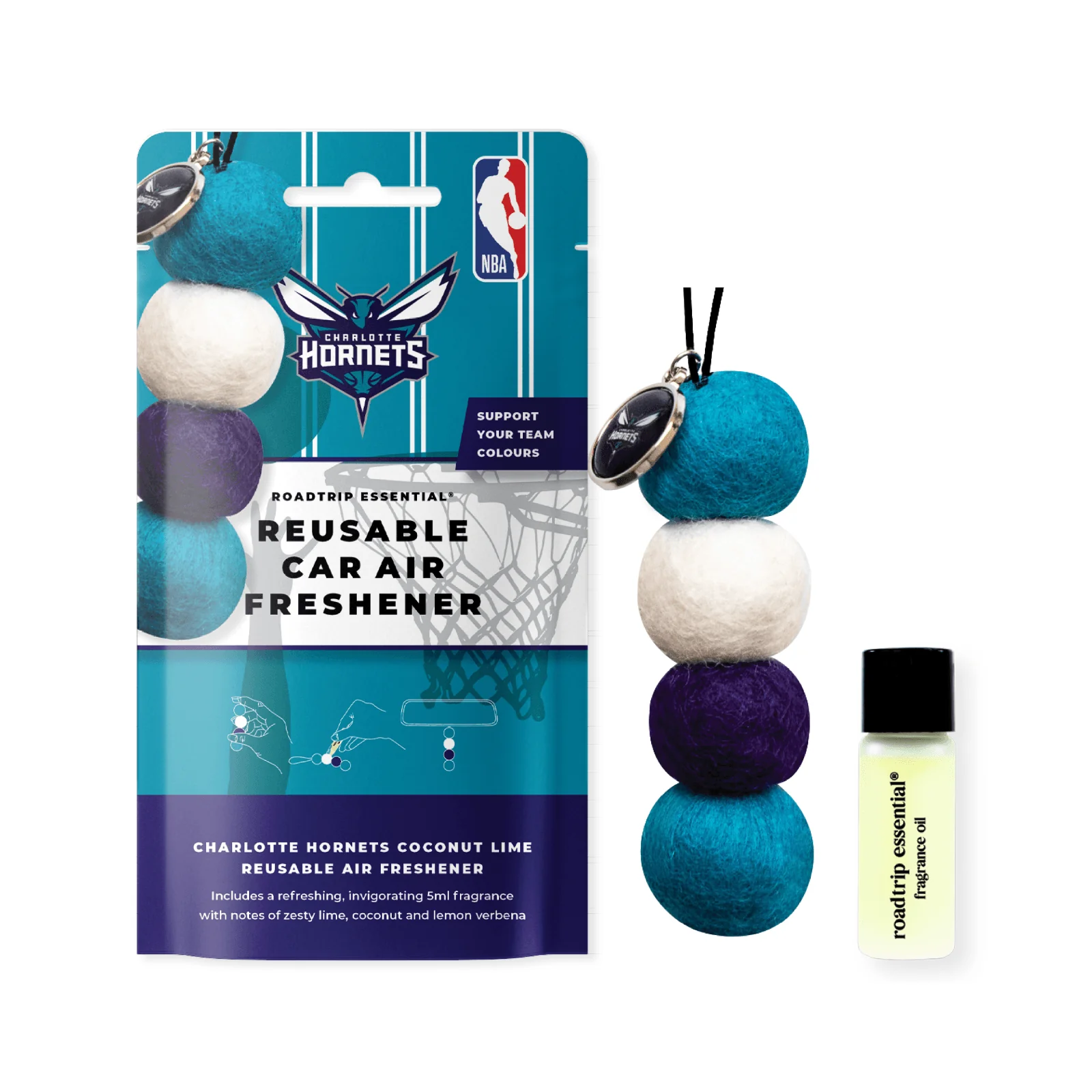 NBA Smelly Balls Set - Charlotte Hornets - Re-useable Car Air Freshener - Image 2
