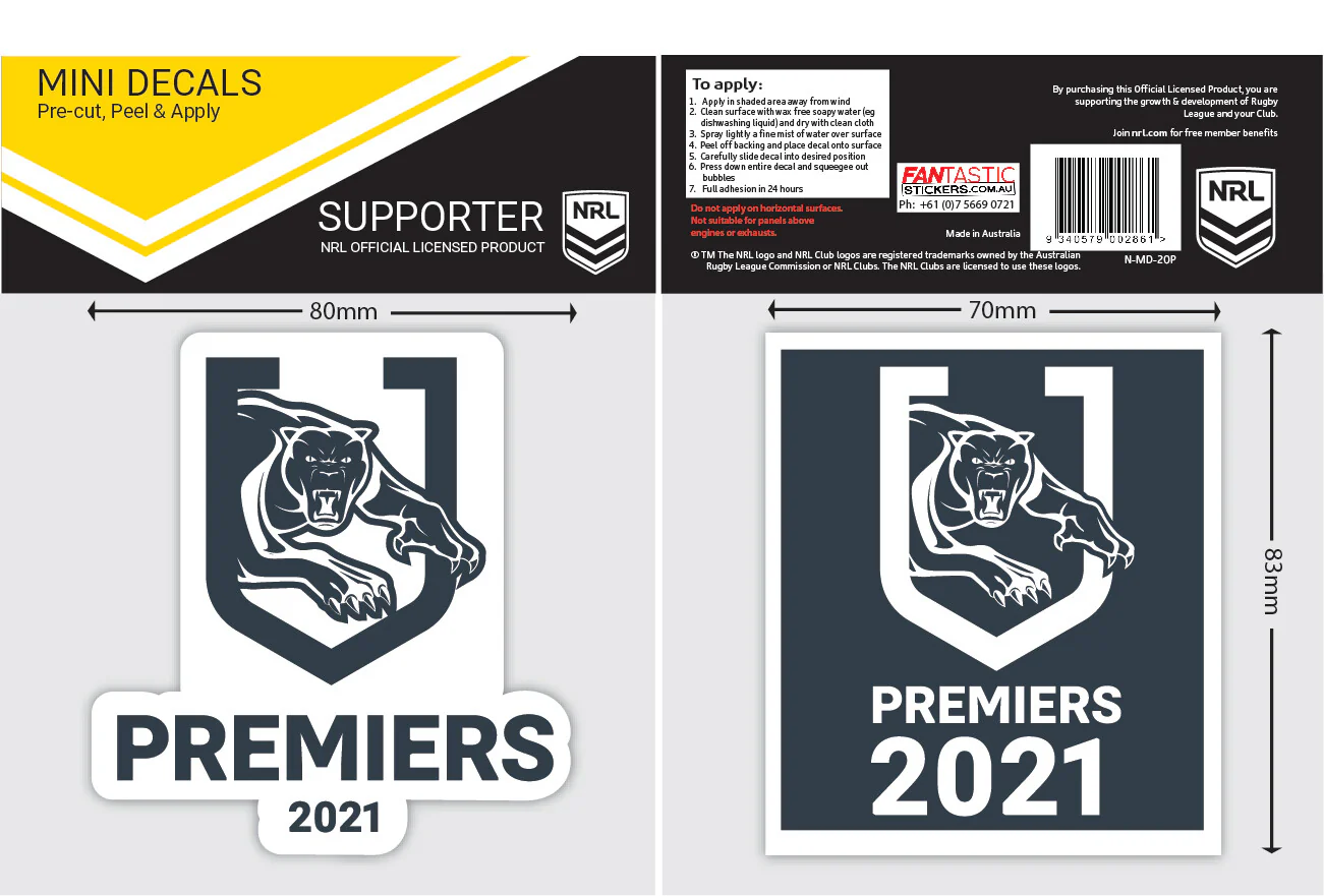 NRL 2021 Premiers Mini Decal - Penrith Panthers - Set Of 2 - 8x7cm - Image 2
