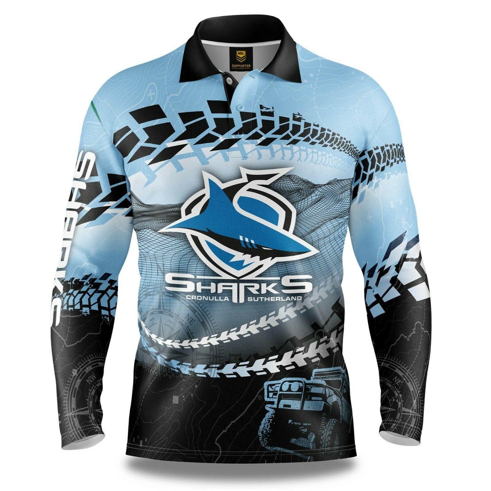 NRL 2021 Trax Off Road Camping Polo Tee Shirt - Cronulla Sharks - Adult