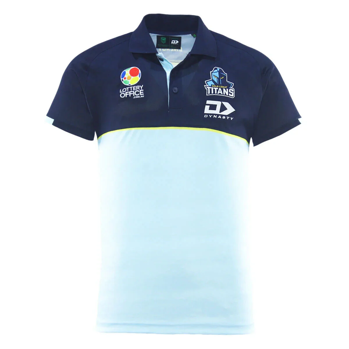NRL 2025 Alt Media Polo Shirt - Gold Coast Titans - Light Blue - Youth - Kids