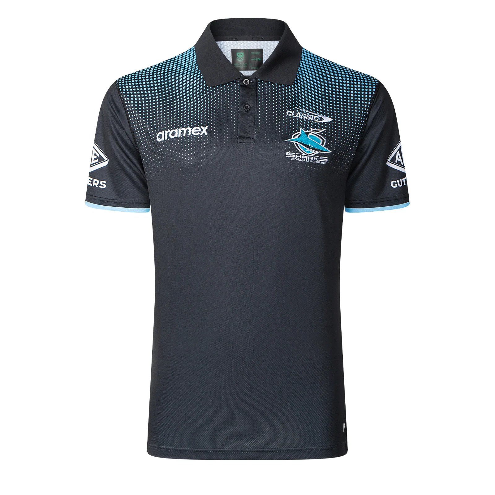 NRL 2025 Media Polo - Cronulla Sharks - Black - Adult - Mens