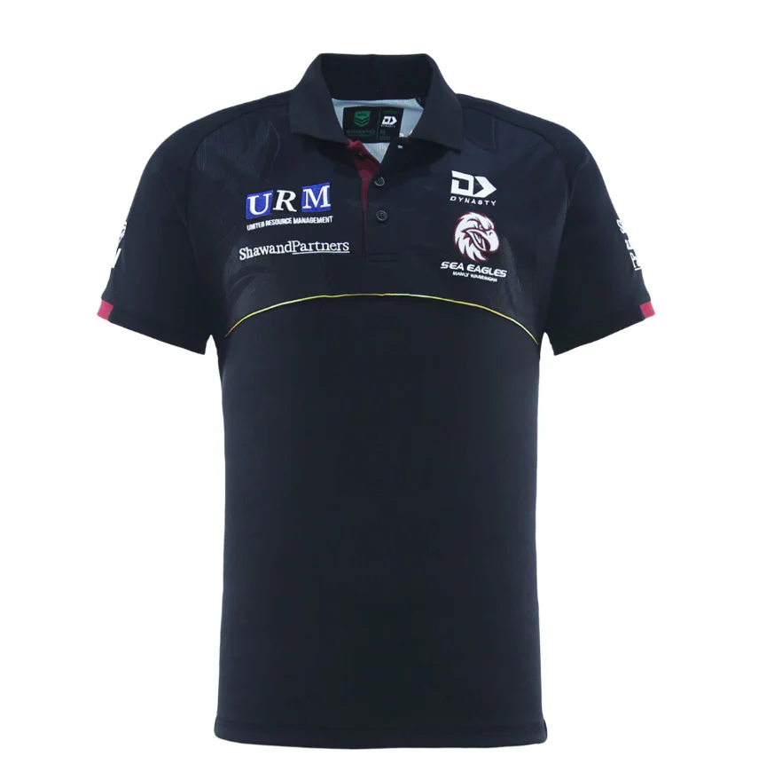 NRL 2025 Media Polo Shirt - Manly Sea Eagles - Black - Adult - Mens