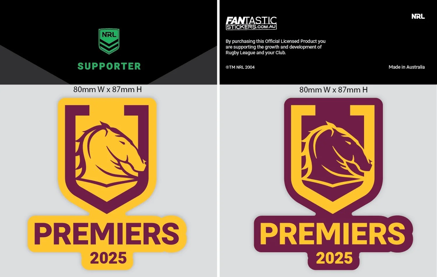 NRL 2025 PREMIERS MINI DECAL - BRISBANE BRONCOS - PRE-ORDER - DUE OCT 2025