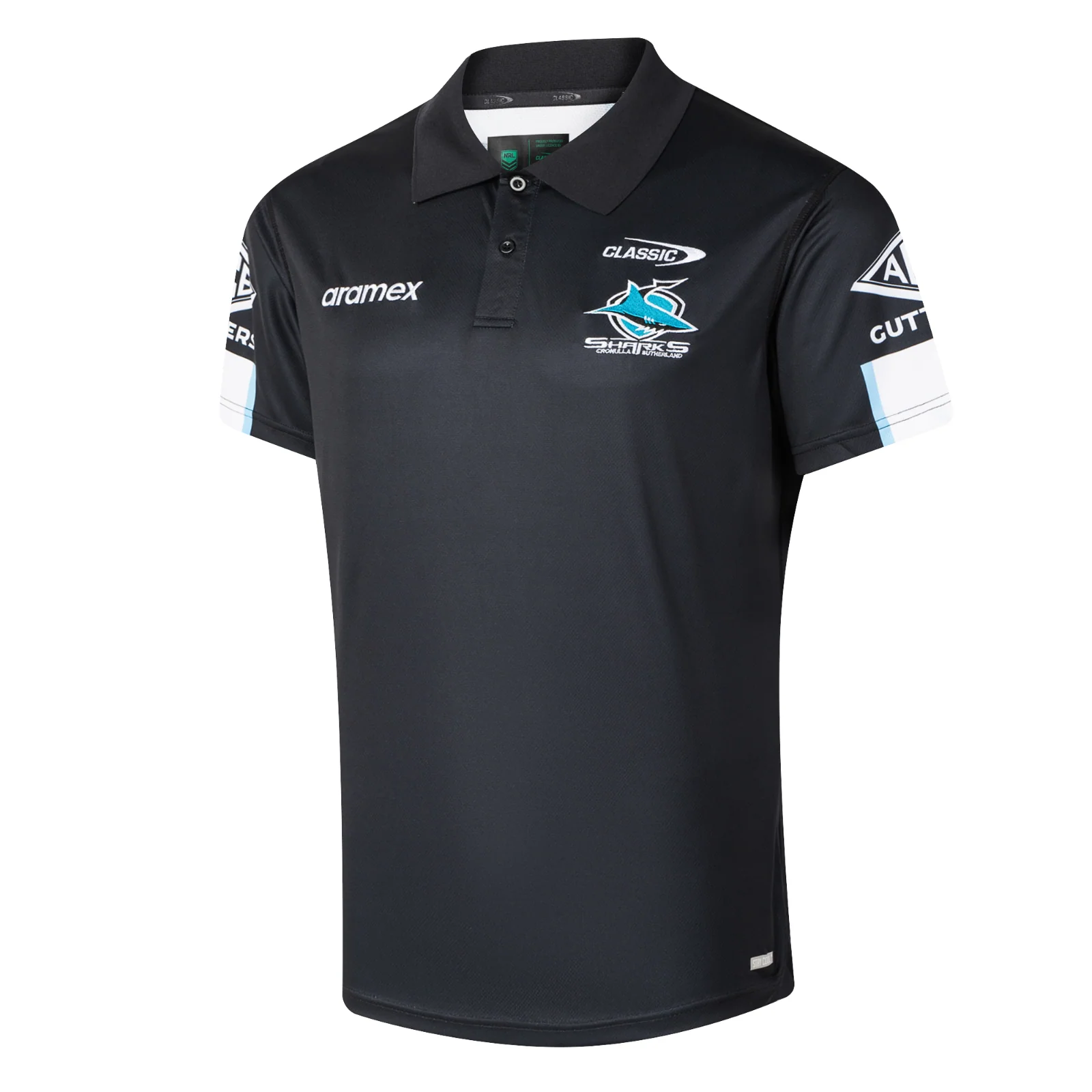 NRL 2026 Media Polo - Cronulla Sharks - Black - Adult - Mens - Image 2
