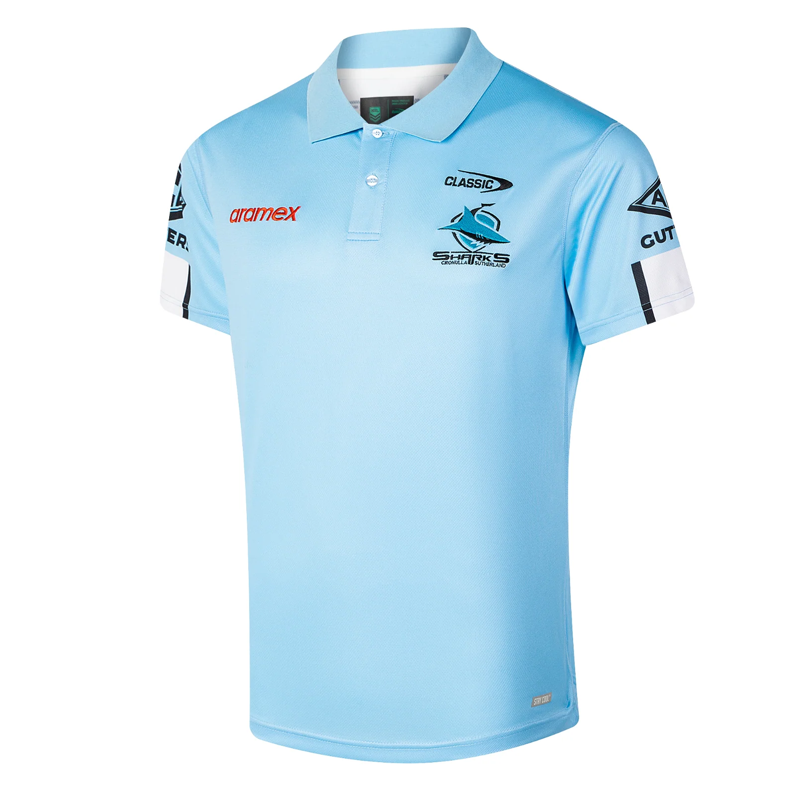 NRL 2026 Media Polo - Cronulla Sharks - Blue - Adult - Mens - Image 2