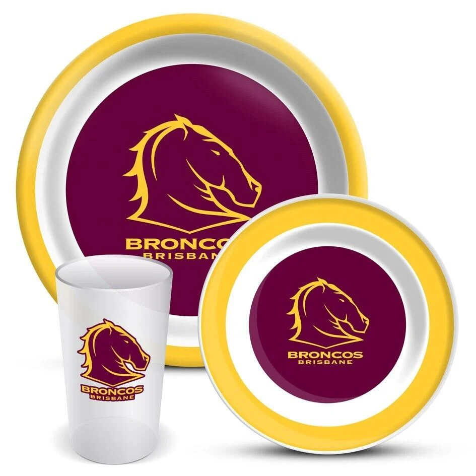 NRL 3 Piece Dinner Set - Brisbane Broncos - Melamine Plate, Bowl, Cup - Image 2