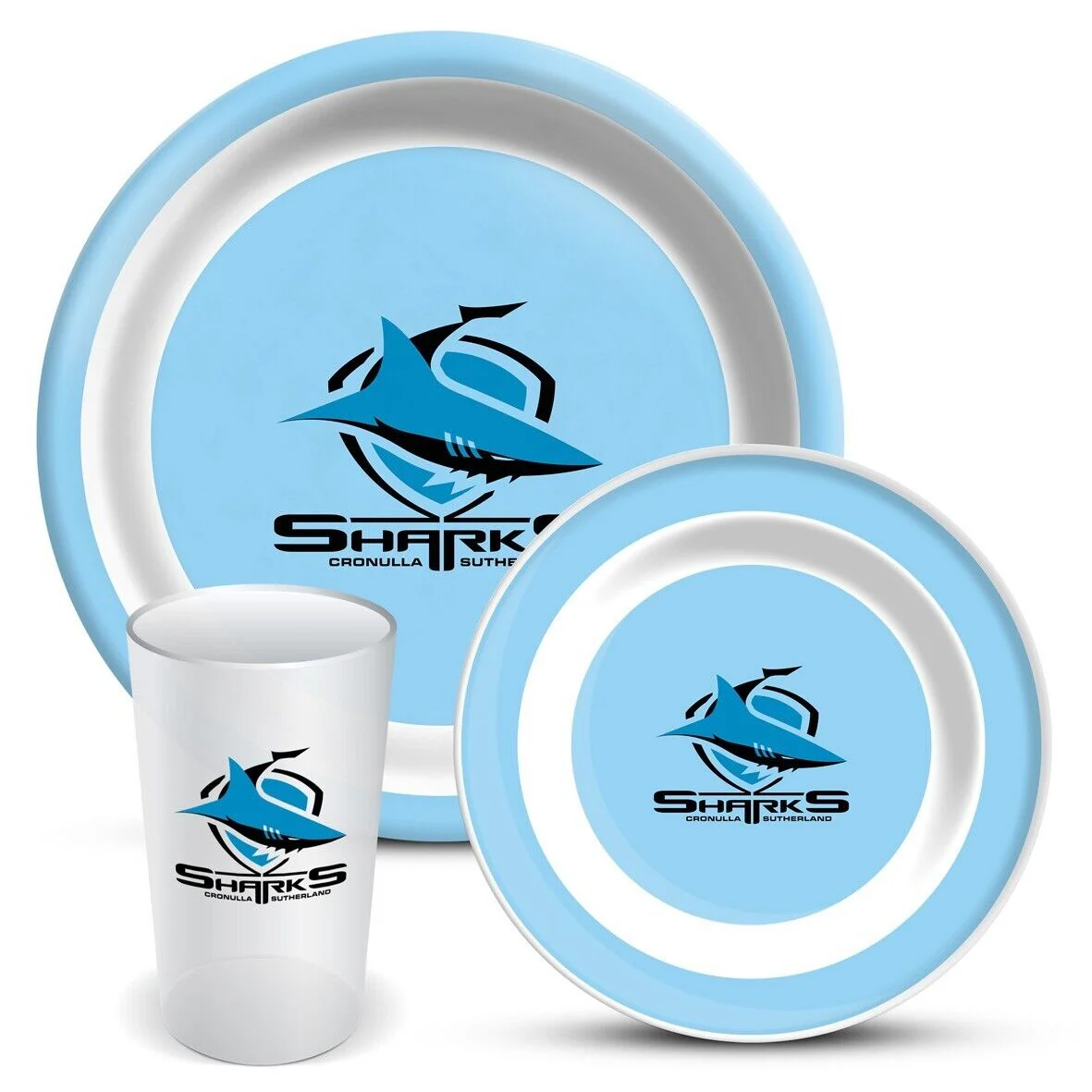 NRL 3 Piece Dinner Set - Cronulla Sharks - Melamine Plate, Bowl, Cup - Image 2