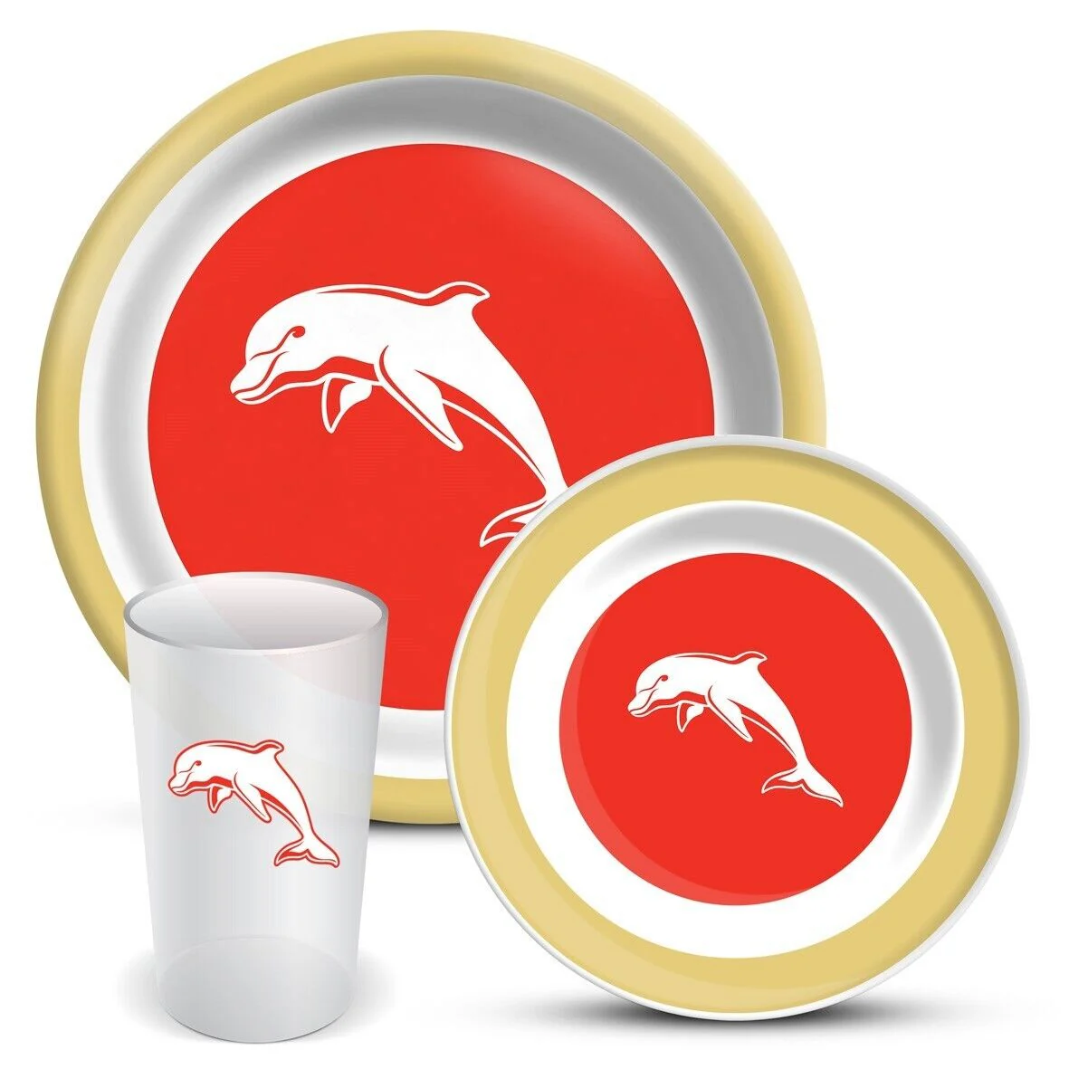 NRL 3 Piece Dinner Set - Dolphins - Melamine Plate, Bowl, Cup - Image 2