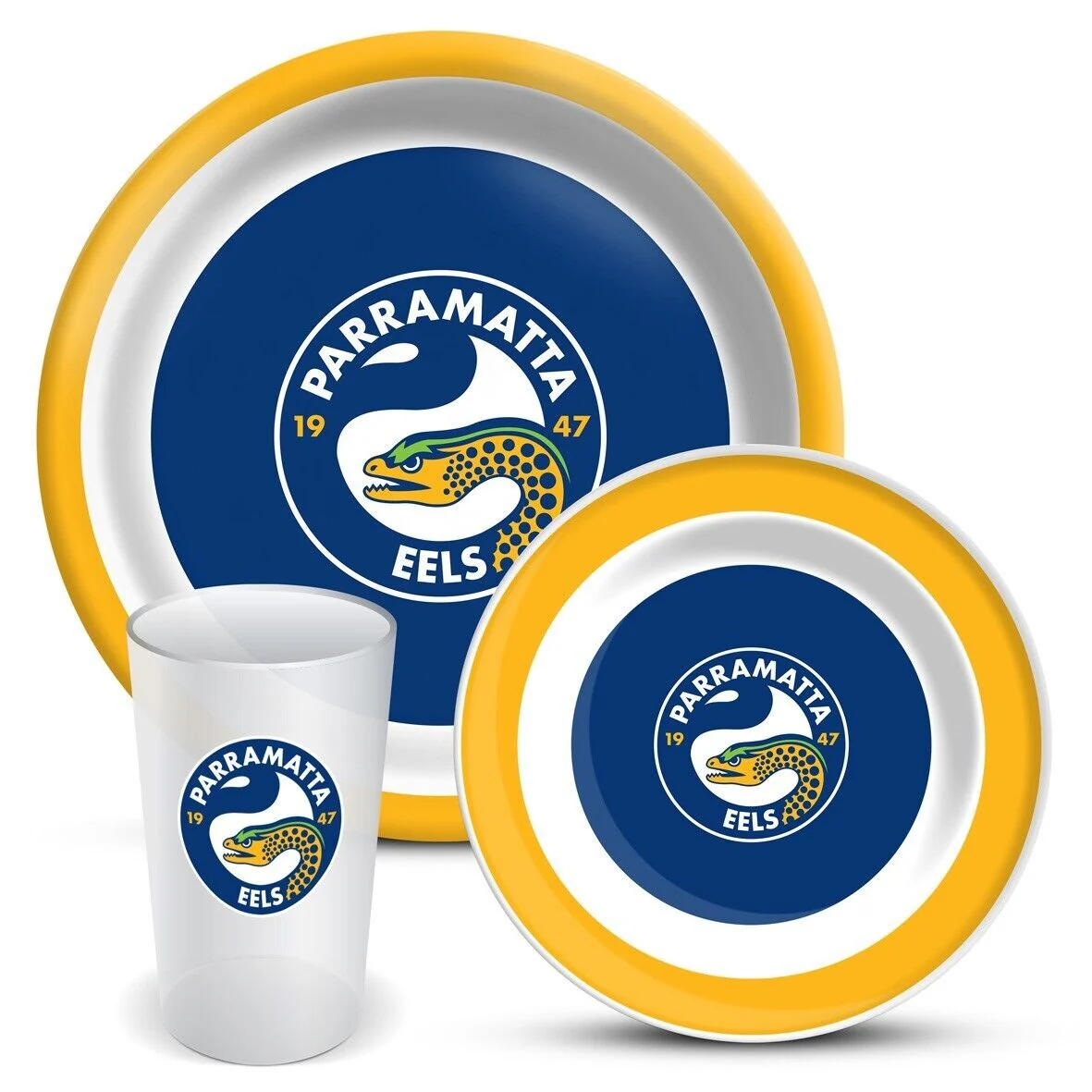 NRL 3 Piece Dinner Set - Paramatta Eels - Melamine Plate, Bowl, Cup - Image 2