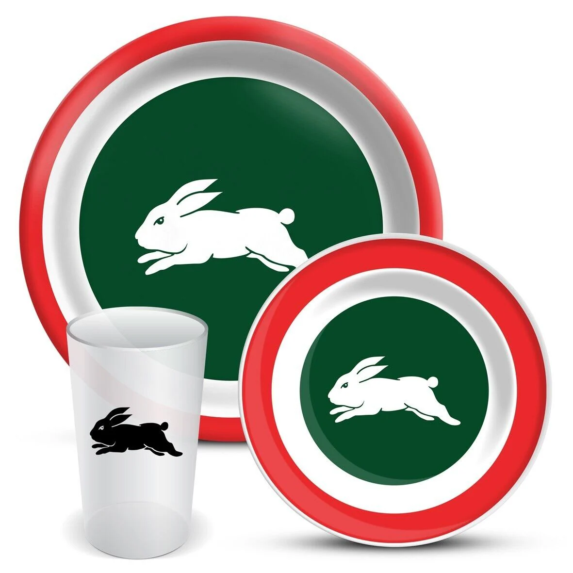 NRL 3 Piece Dinner Set - South Sydney Rabbitohs - Melamine Plate, Bowl, Cup - Image 2