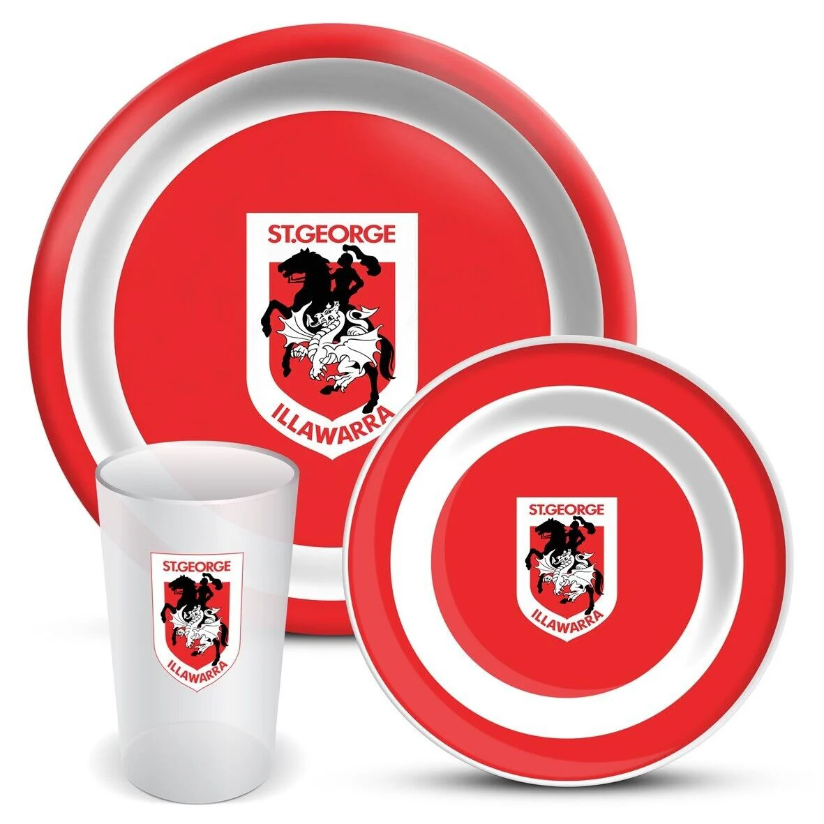 NRL 3 Piece Dinner Set - St George Illawarra Dragons - Melamine Plate, Bowl, Cup - Image 2