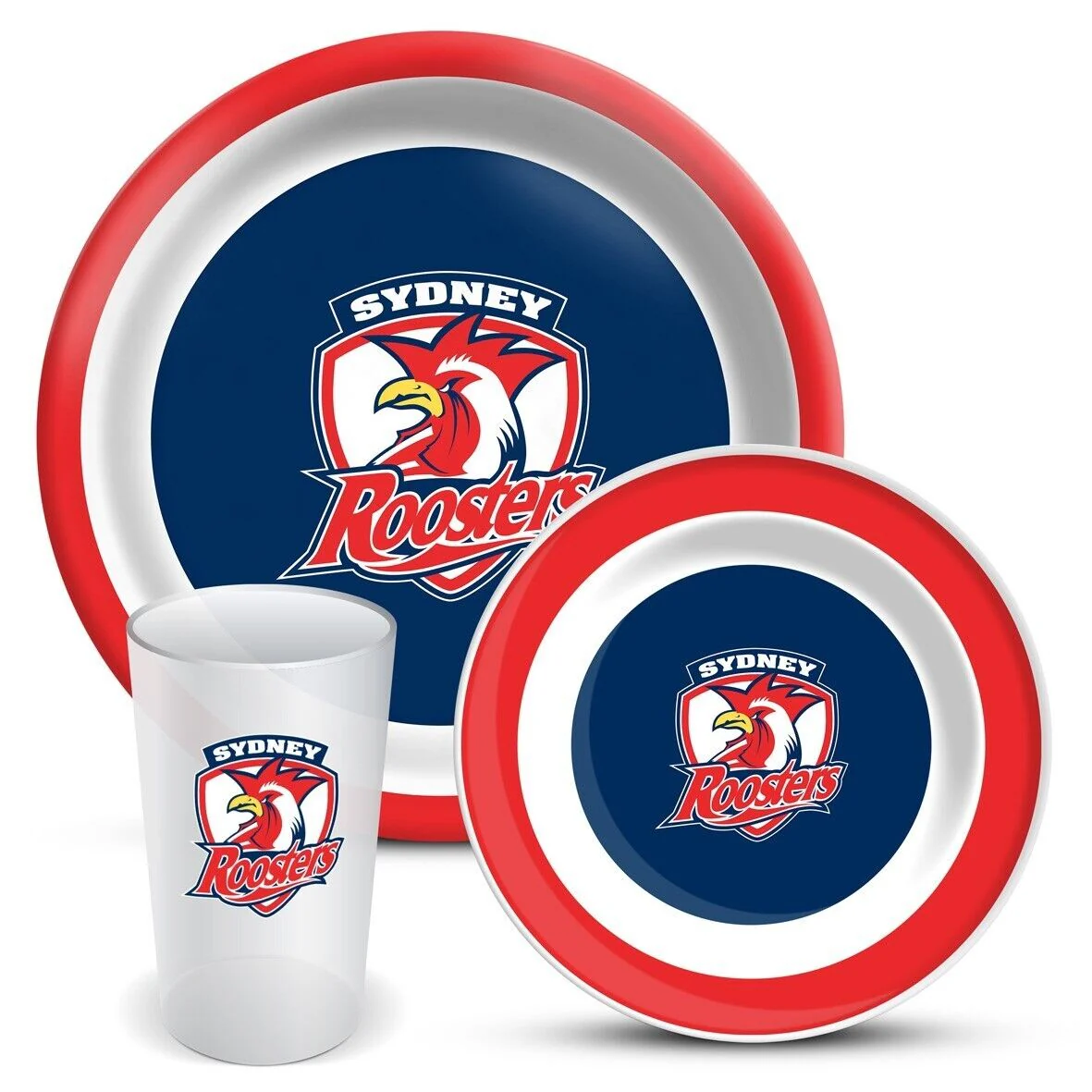 NRL 3 Piece Dinner Set - Sydney Roosters - Melamine Plate, Bowl, Cup - Image 2