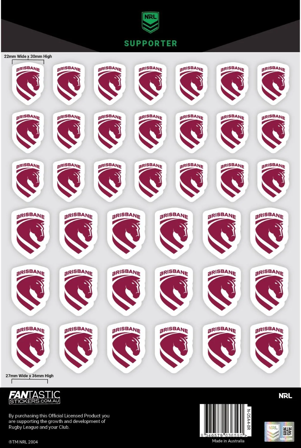NRL A4 Decal Sheet - Brisbane Broncos - Sticker - Image 2