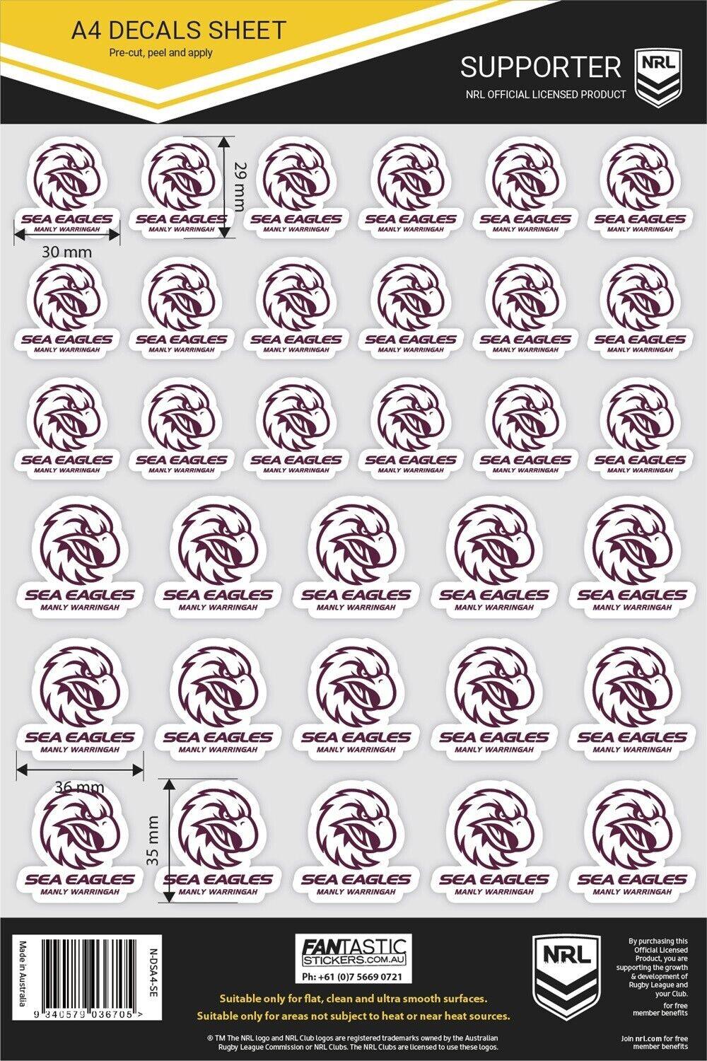NRL A4 Decal Sheet - Manly Sea Eagles - Sticker - Image 2
