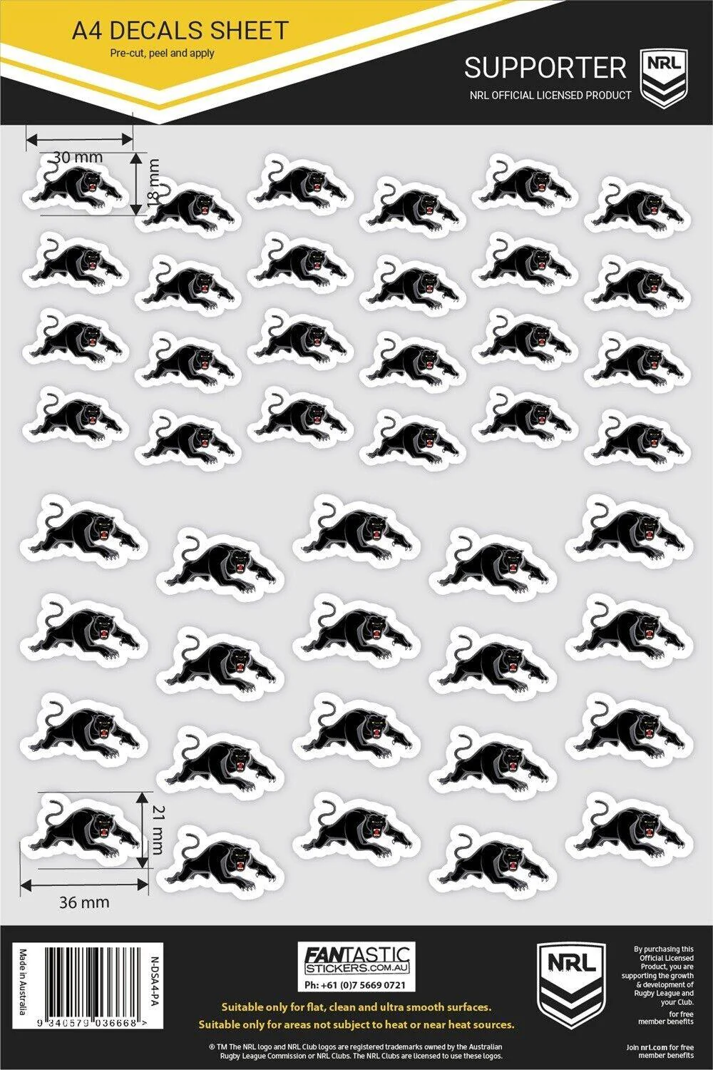 NRL A4 Decal Sheet - Penrith Panthers - Sticker - Image 2
