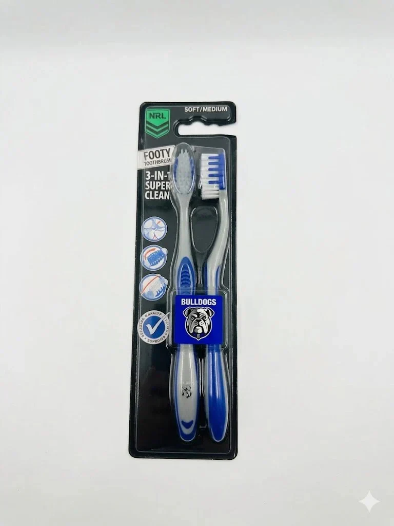 NRL Adult Toothbrush Twin Pack - Canterbury Bulldogs - Set of Two - Soft/Medium
