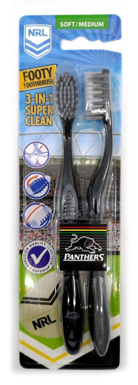NRL Adult Toothbrush Twin Pack - Penrith Panthers - Set of Two - Soft/Medium - Image 2