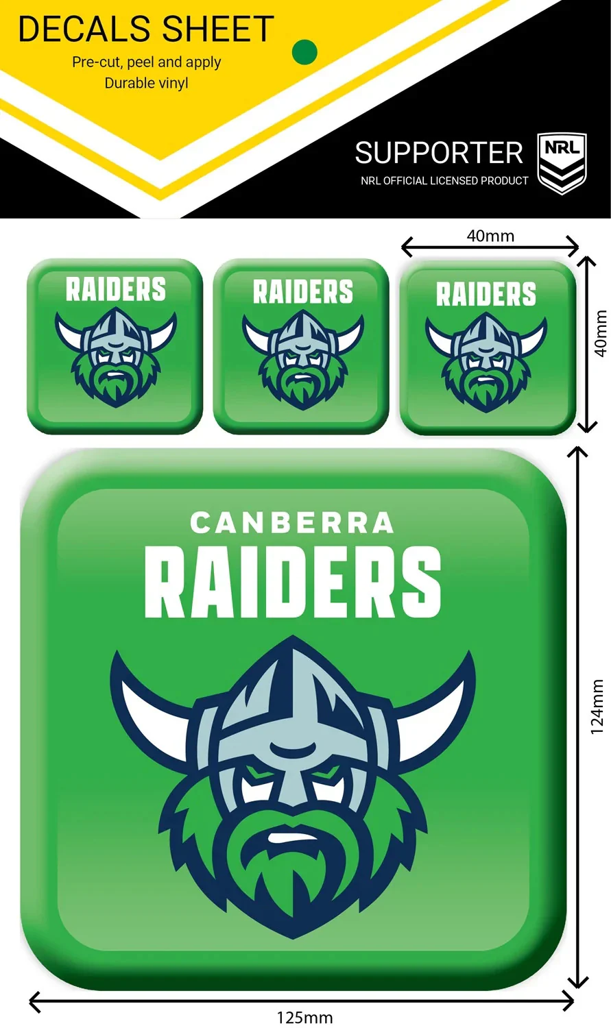 NRL App Stricker Decal Set - Canberra Raiders - 13x13CM Large 4x4CM Small
