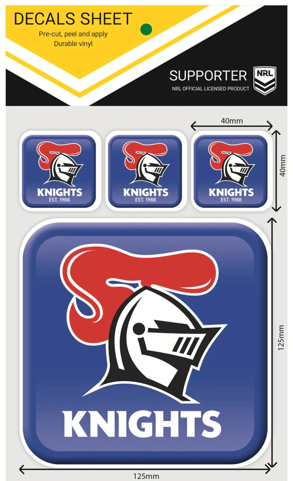 NRL App Stricker Decal Set - Newcastle Knights - 13x13CM Large 4x4CM Small