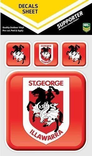 NRL App Stricker Decal Set St George Illawarra Dragons 13x13CM Large 4x4CM Small