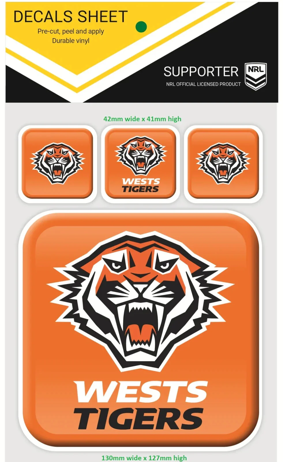 NRL App Stricker Decal Set - West Tigers - 13x13CM Large 4x4CM Small - Image 2
