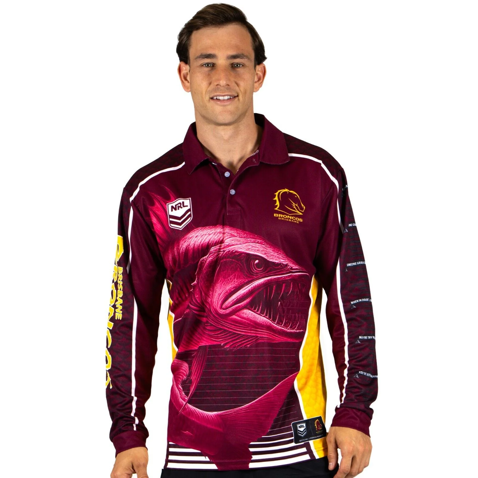 NRL 'Barracuda' Fishing Shirt - Brisbane Broncos - Youth - Polo