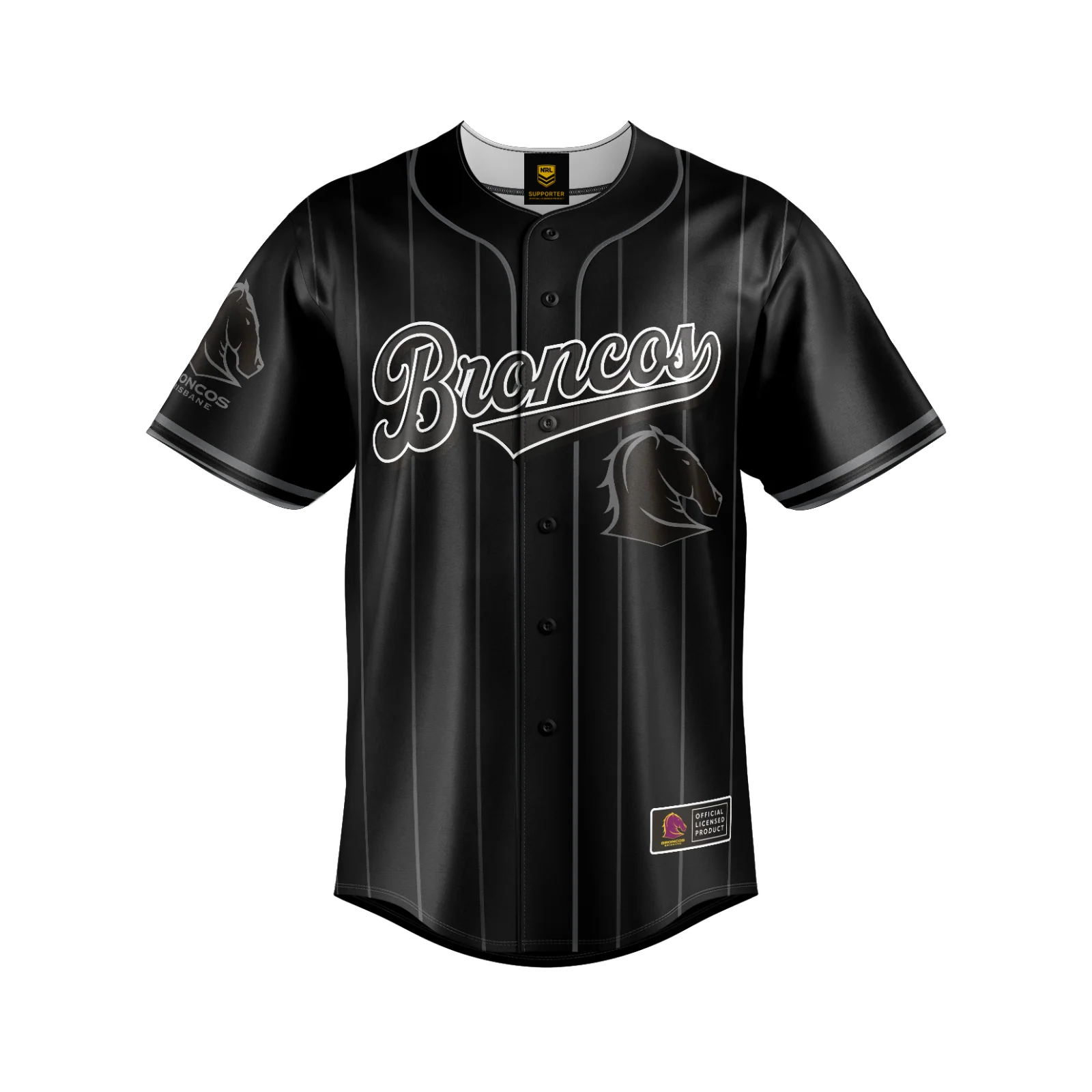 NRL Blackout Baseball Shirt - Brisbane Broncos - Adult - Mens - Polo