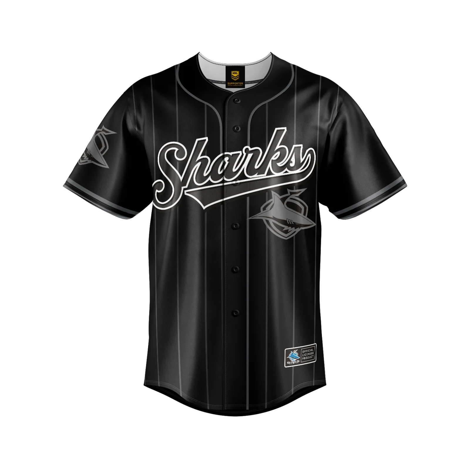 NRL Blackout Baseball Shirt - Cronulla Sharks - Adult - Mens - Polo