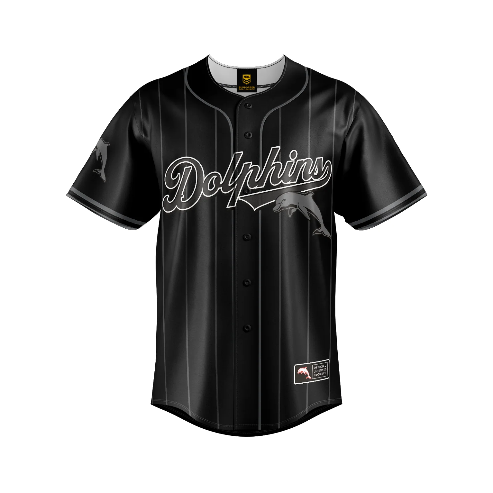 NRL Blackout Baseball Shirt - Dolphins - Adult - Mens - Polo