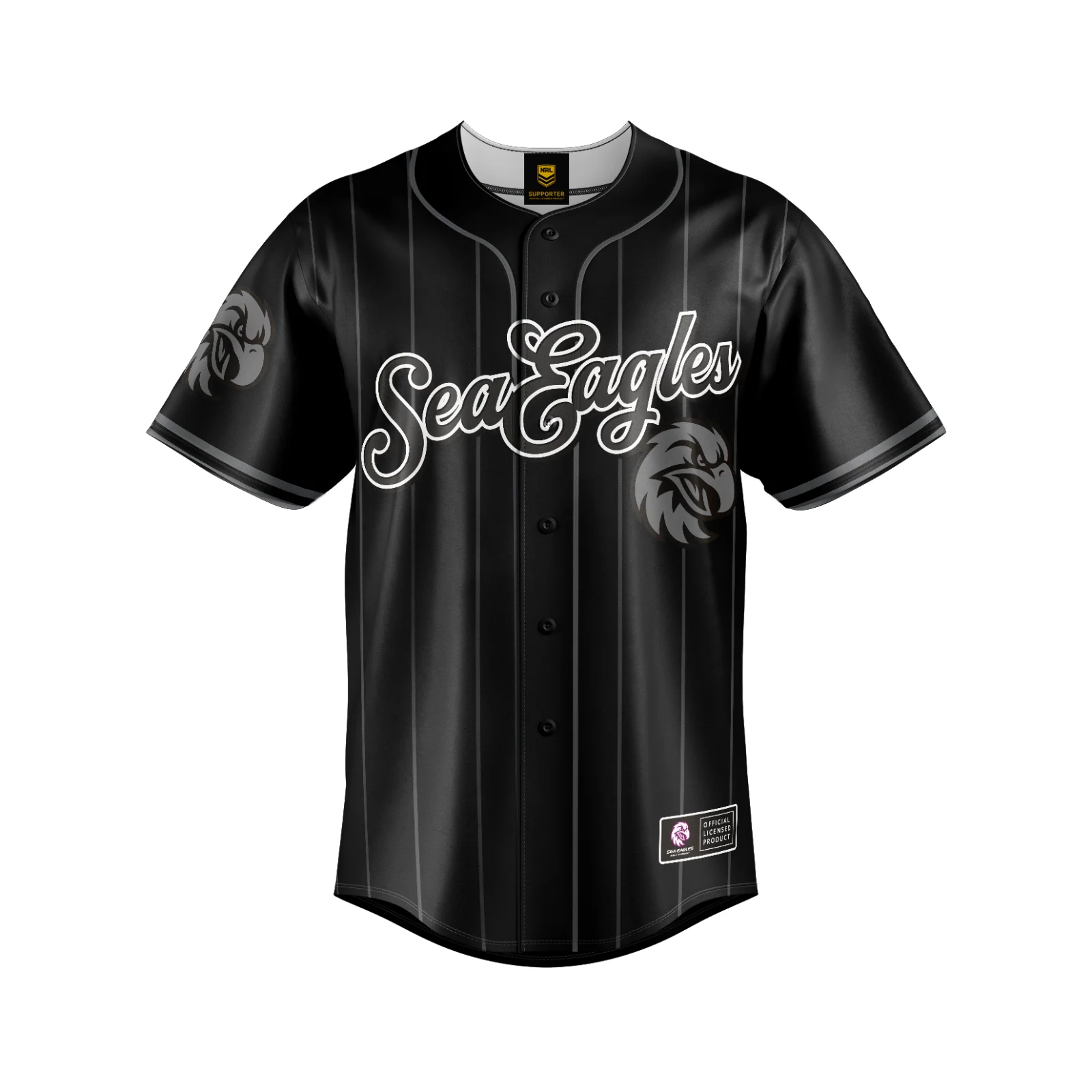 NRL Blackout Baseball Shirt - Manly Sea Eagles - Adult - Mens - Polo