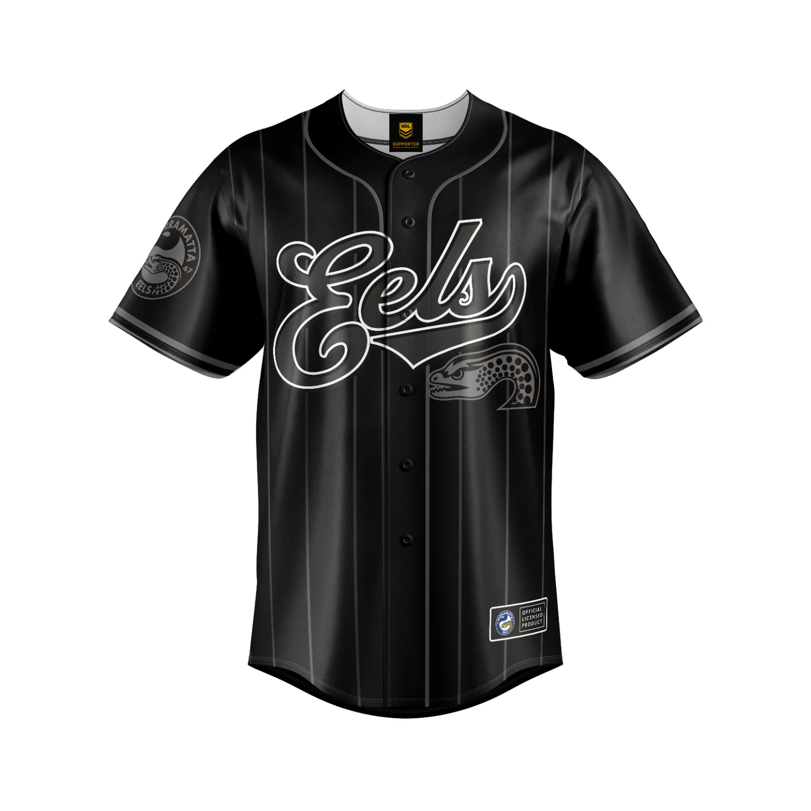 NRL Blackout Baseball Shirt - Parramatta Eels - Adult - Mens - Polo